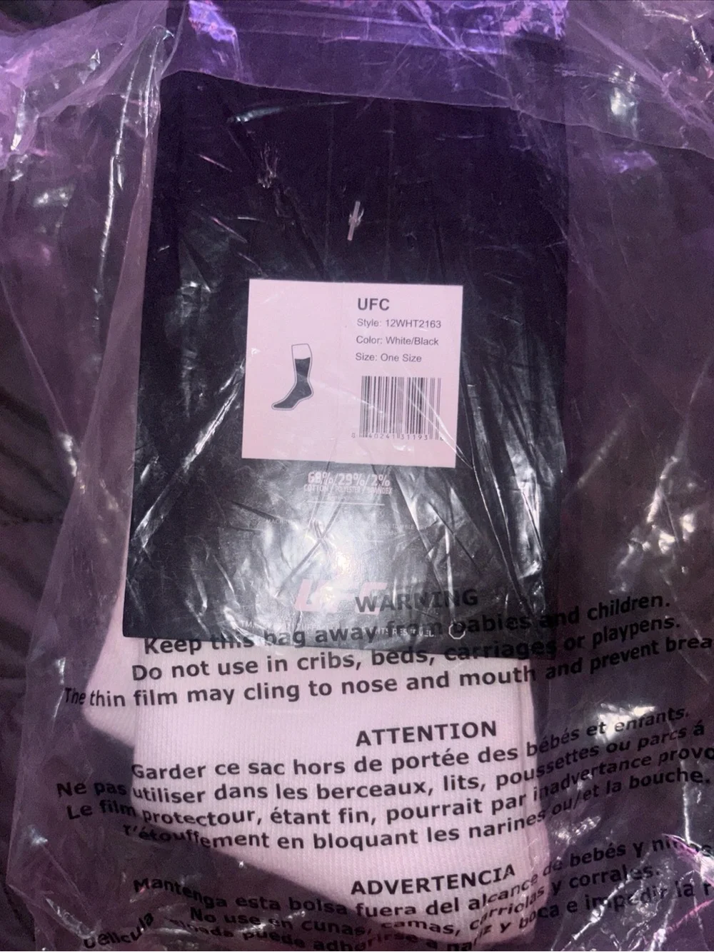 UFC Cotton Crew Socks Color White Set of 3 Pairs One Size NEW